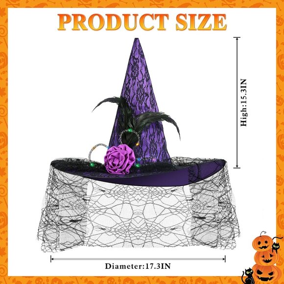 Halloween Witch Hat, Light Up Witch Hats for Women Costume Accessory Cosplay Par - Picture 2 of 7